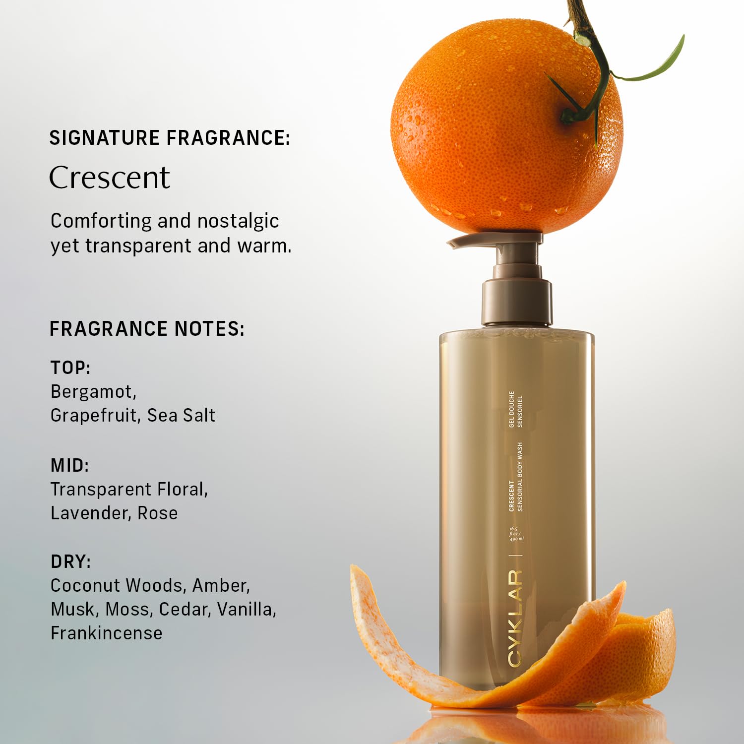 Sensorial Body Wash. Crescent Fragrance Hydrating Cleanser with Moisture Locking Multi-Oil Complex, Sodium PCA and Glycerin. Nourishing Shower Gel for Women and Men, 16.5 Fl Oz Luxury Bodywash-FemmiqueWomen