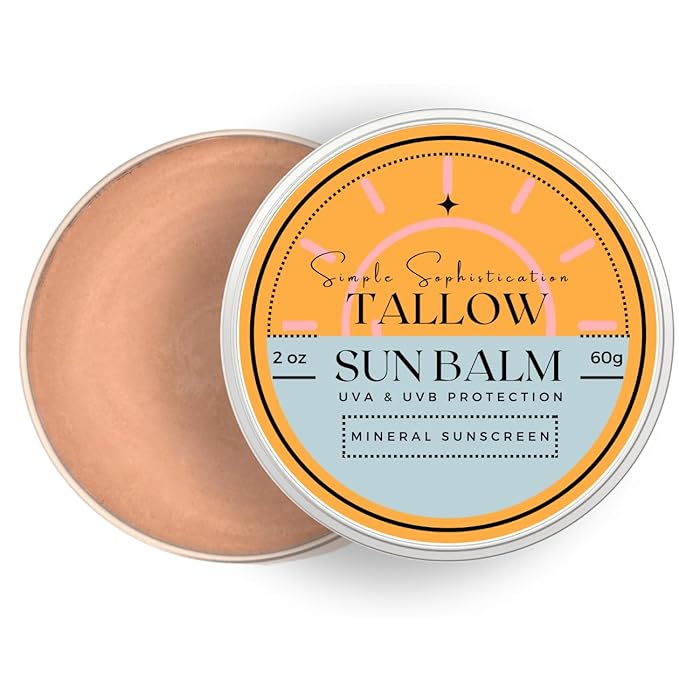 Tallow Sun Balm- with grassfed beef tallow, castor oil, zinc oxide | Mineral Sunscreen | Natural, Organic | Reef Safe, Ocean Friendly | Spf 30 - suitable for sensitive skin (2 oz) (Medium)-FemmiqueWomen