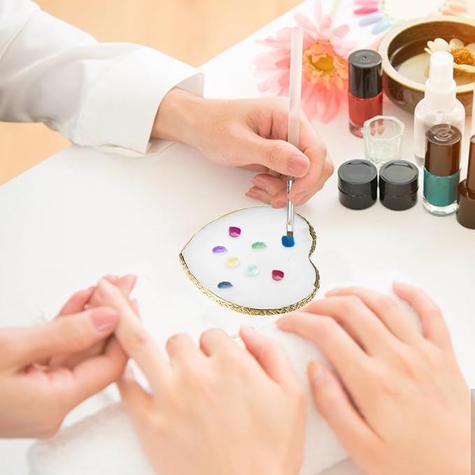 2pcs Resin Nail Art Palette Nail Painting Mixed Color Palette Gold Edge Round Makeup Holder Heart Shape Nail Polish Plate Cosmetic Mixing Tools Nail Gel Display Board-FemmiqueWomen