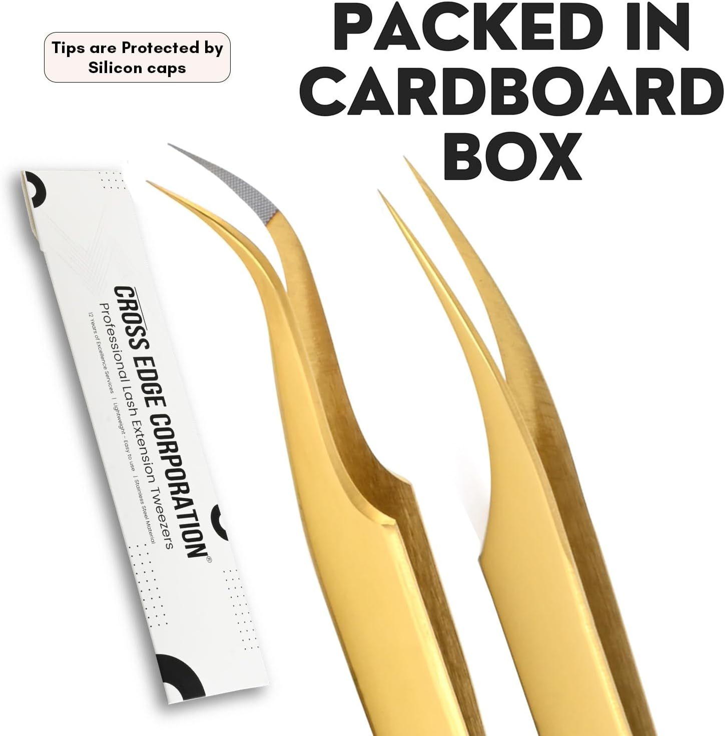 2Pcs Fiber Tip Grip Boot Volume Tweezers and Dolphin Isolation Eyelash Tweezers Set Professional Precision Mink Lashes Fan Making Mega Volume Boot Lashing Tweezers (Gold Set)-FemmiqueWomen