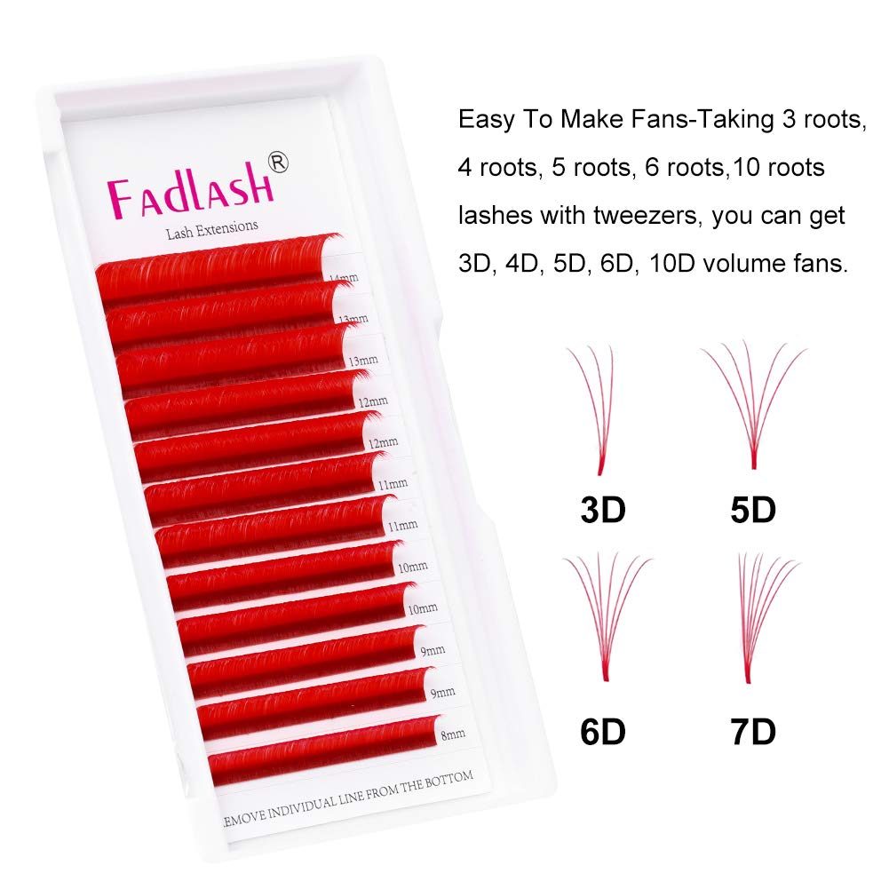 Volume Lash Extensions D Curl Mixed Tray Easy Fan Volume Lashes 0.07 8-14mm Mixed Tray Red Rapid Blooming Mink Eyelash Extensions (Red 0.07-D, 8-14mm Mix)-FemmiqueWomen
