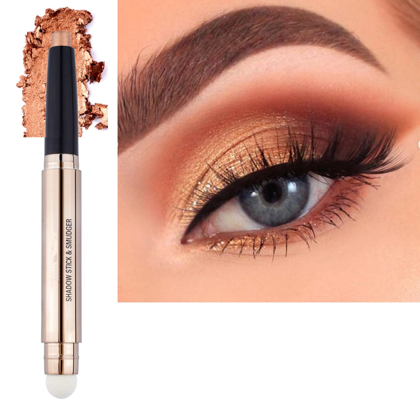 2 in 1 Cream Eyeshadow Stick, Shimmer Smooth Eyeshadow Pencil, Hypoallergenic Waterproof Long Lasting Eye Shadow Highlighter Stick, Create High-Impact, Multi-Dimensional Eyes Look-FemmiqueWomen