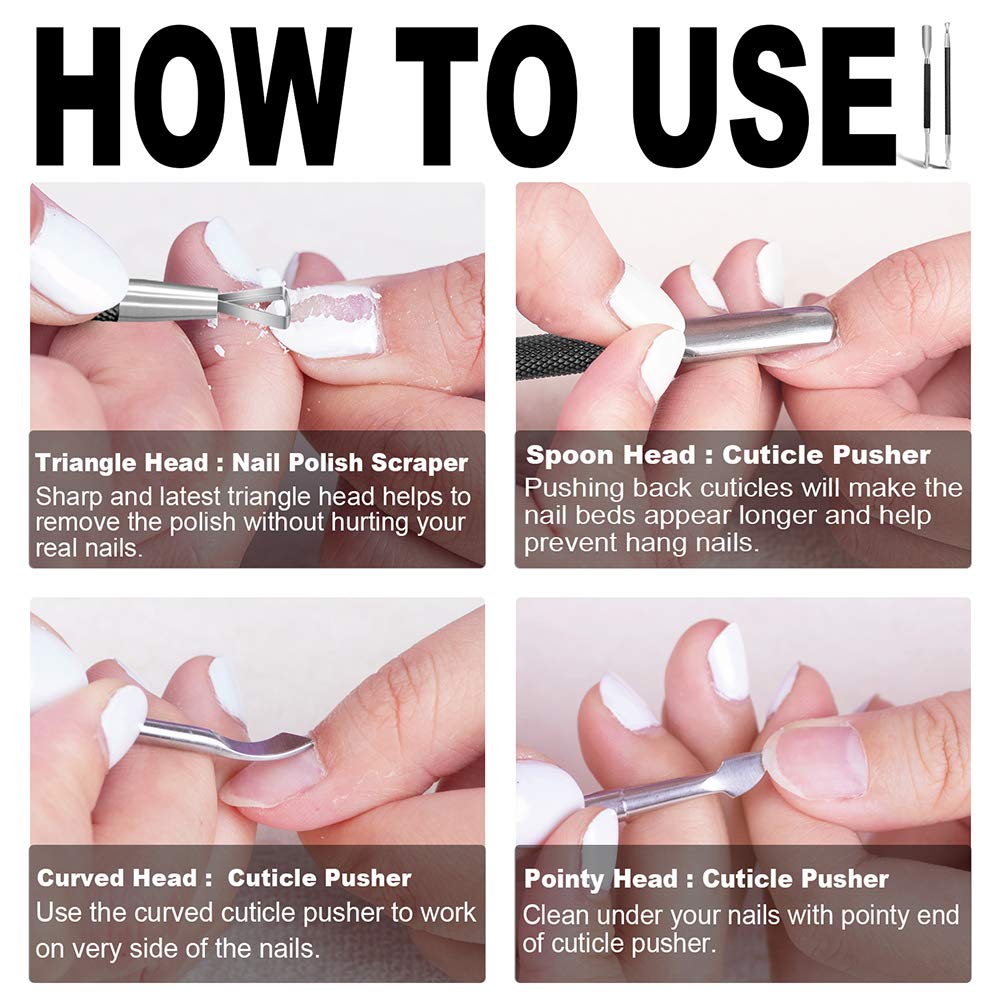 2PCS Metal Black Cuticle Pusher and Cutter Remover Salon Quality Stainless Steel Gel Nail Polish Peeler Scraper Durable Professional Manicure Pedicure Cleaner Tool For Fingernail and Toenail-FemmiqueWomen