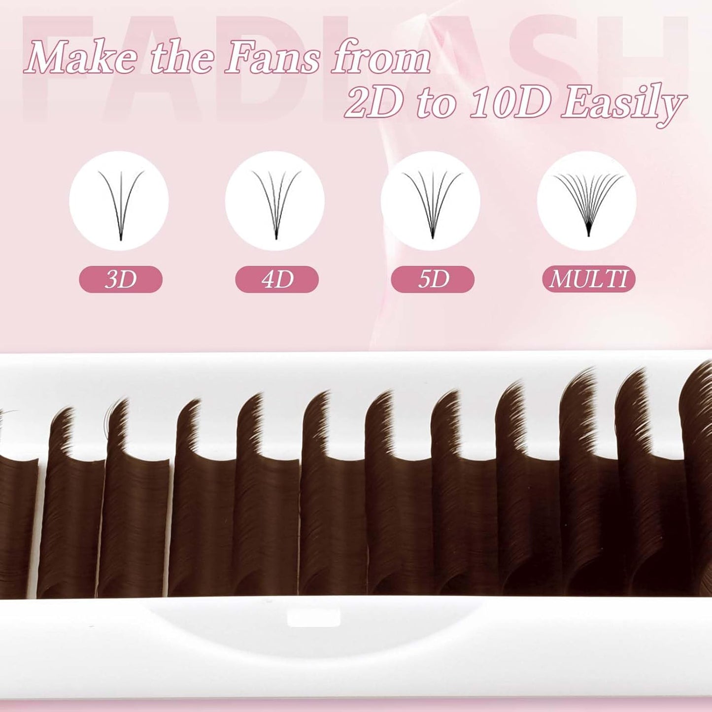 FADLASH Colored Lash Extensions Dark Brown Easy Fan Eyelash Extensions Volume Lashes C/D Curl Lash Extension 0.07 Self Fanning Eyelash Extension (Dark Brown-0.07C, 15-20mm)-FemmiqueWomen