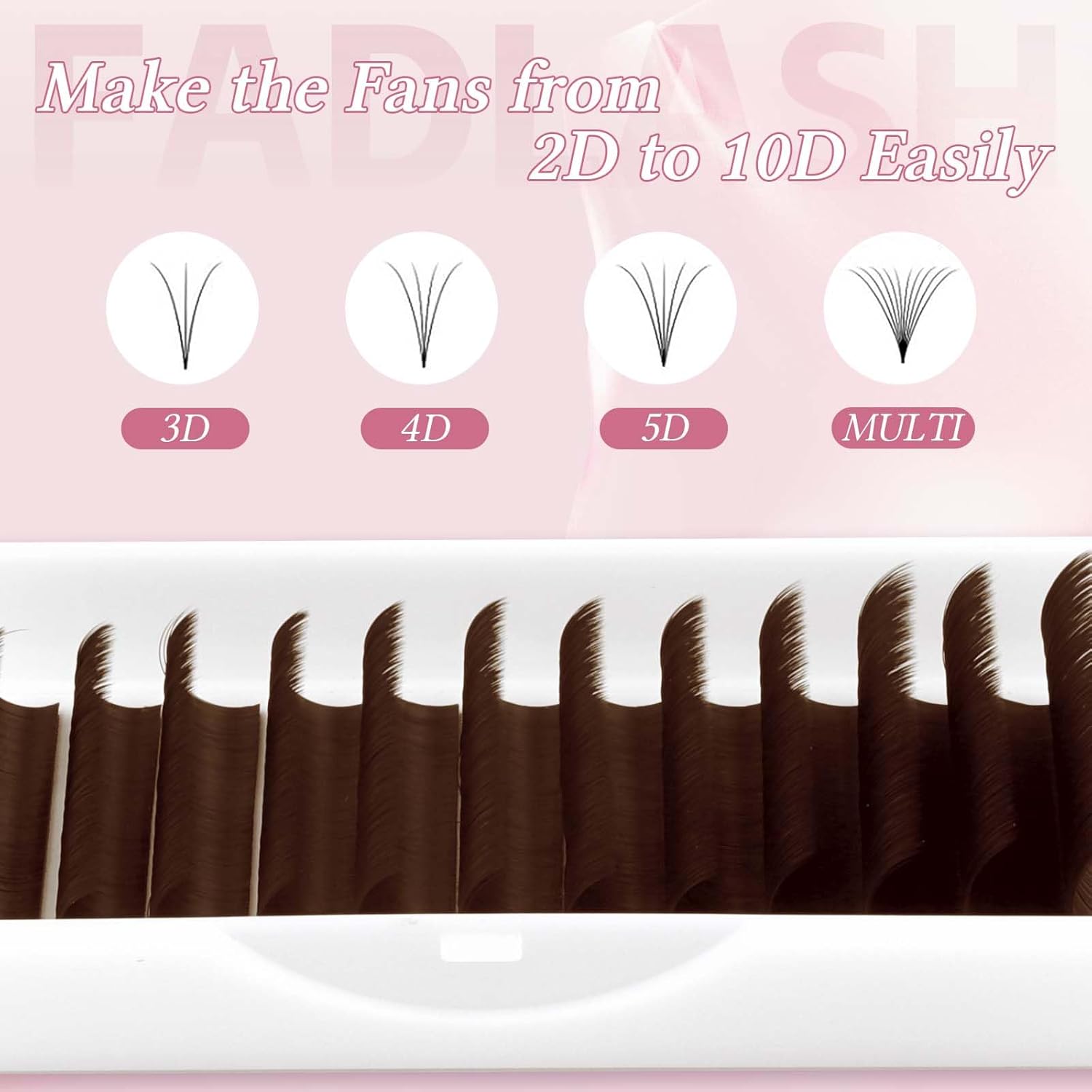 FADLASH Brown Lash Extensions Easy Fan Volume Lashes Colored Lash Extensions C Curl Volume Lash Extension 0.07 Self Fanning Eyelash Extensions (Dark Brown-0.07C, 8-14mm)-FemmiqueWomen