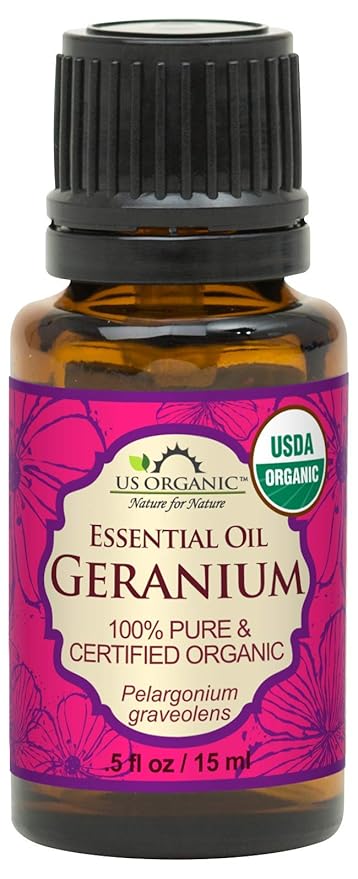 US Organic 100% Pure Geranium Essential Oil - USDA Certified Organic, Steam Distilled - W/Euro droppers (More Size Variations Available) (15 ml / .5 fl oz)-FemmiqueWomen