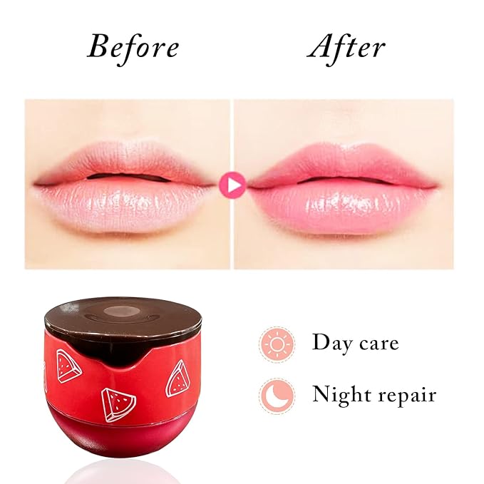 1 PCS Bee Lip Balm Honey Pot, Moisturizing Watermelon Sleeping Lip Balm Lip Mask Overnight, Hydrate Lip Repair Prevent Dry and Cracked Lip Care, Nourishes the Lip Skin, Reduces Lip Lines-FemmiqueWomen