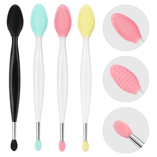 Unaone Lip Scrub Brush - 4 PCS Dual-ended Lip Scrubber Exfoliator and Silicone Lip Brush, 2-in-1 Silicone Lip Scrub Tool Lip Mask Applicator, Gentle Exfoliator & Applicator for Soft-FemmiqueWomen