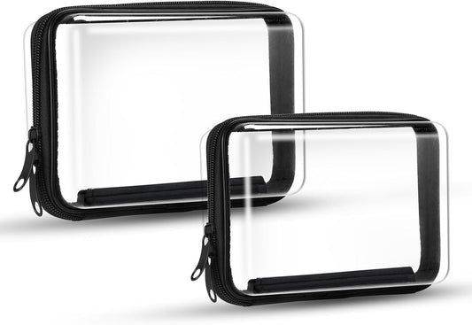 2PCS Zippered Hard Pouch Double,Portable Waterproof Cosmetic Bag with Zipper,Toy Storage Organizer Bins,Hard Plastic Case,Clear Zipper Bags for Organizing,Pencil Case (7.5+7inch)-FemmiqueWomen