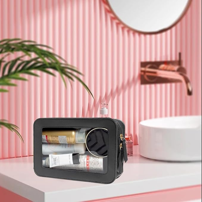 Clear Makeup Bag Small, TSA Approved Portable Toiletry Bag with Zipper Cosmetic Travel Bag Makeup Organizer Case Mini Makeup Pouch for Purse Car Organizer Bag for Women Men-FemmiqueWomen