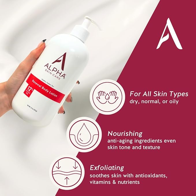 Alpha Skin Care Revitalizing Body Lotion, 12% Glycolic AHA, Simple & Effective Daily Moisturizer Hydroxy Acid, Hydrates & Exfoliates for Soft, Smooth Skin, Anti-Aging, 23 Oz-FemmiqueWomen