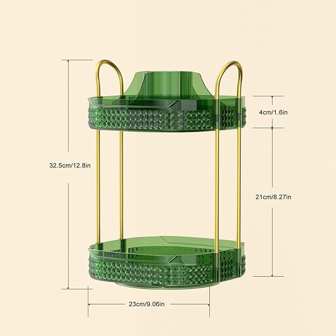 360° Rotating Makeup Organizer 2 Tier, Large Skincare Clear Make Up Storage Spinning Perfume Organizers for Bathroom Counter Dresser, Green-FemmiqueWomen