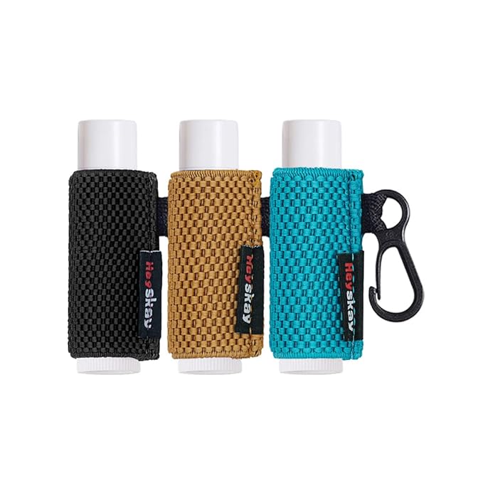 3PCS Lip Balm Holder Sleeves Keychain Lipstick Sleeves Lip Gloss HolderKeychain Chapstick Elastic Sleeves(Black/Brown/Blue)-FemmiqueWomen