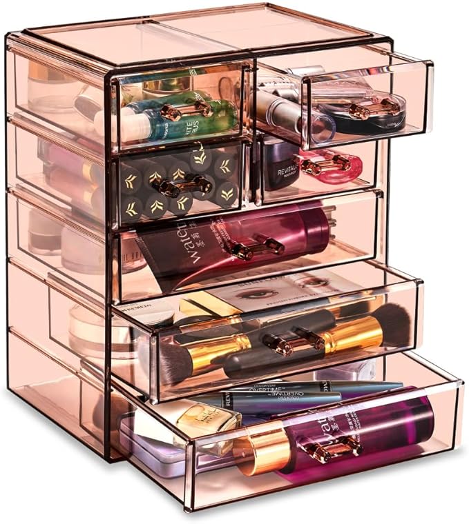 Sorbus Acrylic Makeup Organizer - Organization and Storage Case for Cosmetics Make Up & Jewelry - Big Clear Makeup Organizer for Vanity, Bathroom, College Dorm, Closet, Desk (3 Large, 4 Small Drawers)-FemmiqueWomen