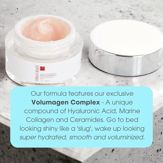 Consult Beaute Volumagen Miracle Plumping Barrier Balm - Facial Moisture Slugging - Overnight Deep Skin Hydration - Dry Skin - Hyaluronic Acid - Petrolatum Free - Lanolin Free - Mineral Oil Free 1 oz-FemmiqueWomen