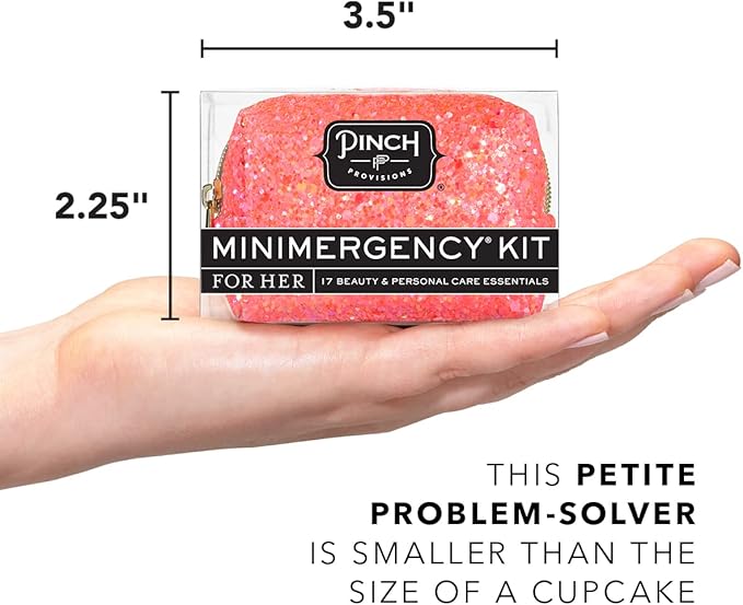 Pinch Provisions Coral Glitter Minimergency Kit, includes 17 Travel-Sized Cosmetic Essentials, Convenient for Purses, Emergency Beauty Accessories, Gifts for Holiday’s & Birthday’s-FemmiqueWomen