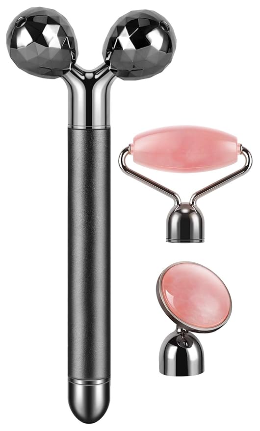 3-IN-1 Electric Jade Roller 3D Roller Facial Roller & Face Massager,Black-FemmiqueWomen