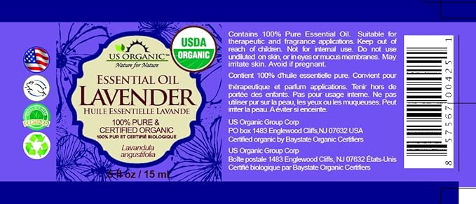 US Organic 100% Pure Lavender Essential Oil, Directly sourced from Bulgaria, USDA Certified Organic, Undiluted, for Diffuser, Humidifier, Massage, Skin, Hair Care, Non GMO, 15 ml 2 Pack-FemmiqueWomen