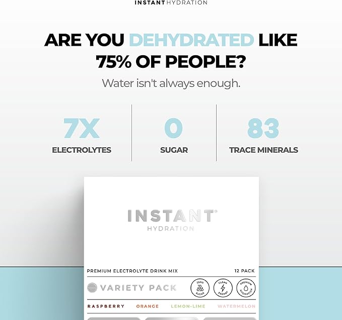 Instant Hydration Electrolytes Powder Packets - Variety Pack - Zero Sugar - Keto, Vegan, Gluten-Free, Non-GMO - Boost Recovery, Brain Function, Muscle & Tissue Health - 12 Sticks-FemmiqueWomen