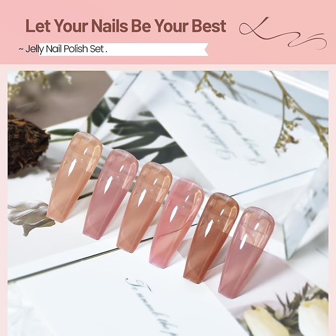 Jelly Nail Polish Set 6 Colors Nude Pink Pale Purple Jelly Quick Dry Nail Polish Set for Nail Art Manicure DIY Salon-FemmiqueWomen