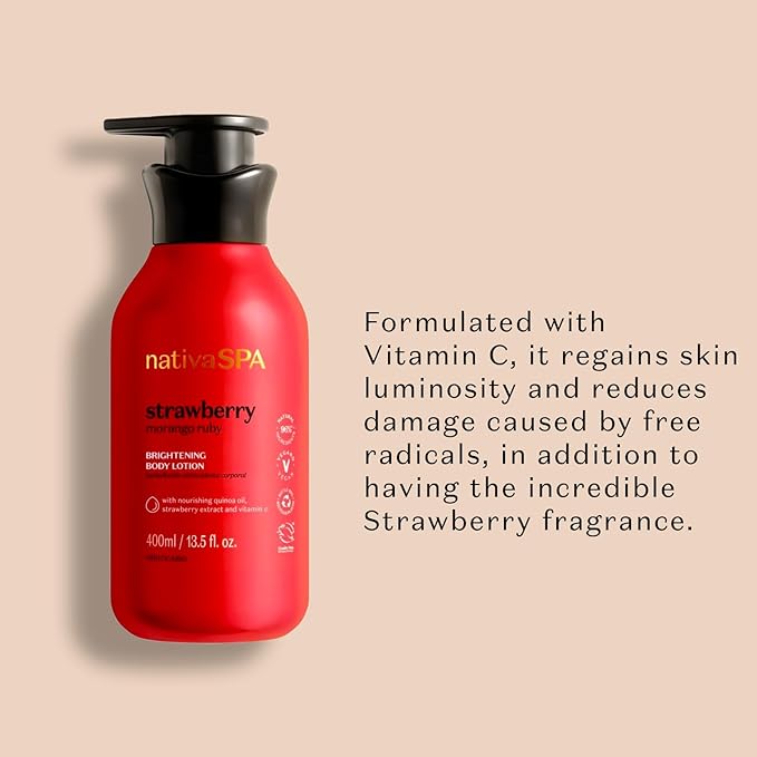 Nativa SPA by O Boticário, Ruby Strawberry Antioxidant Body Lotion, Brightening Vitamin C and Nourishment for Radiant Skin, 13.5 Ounce-FemmiqueWomen