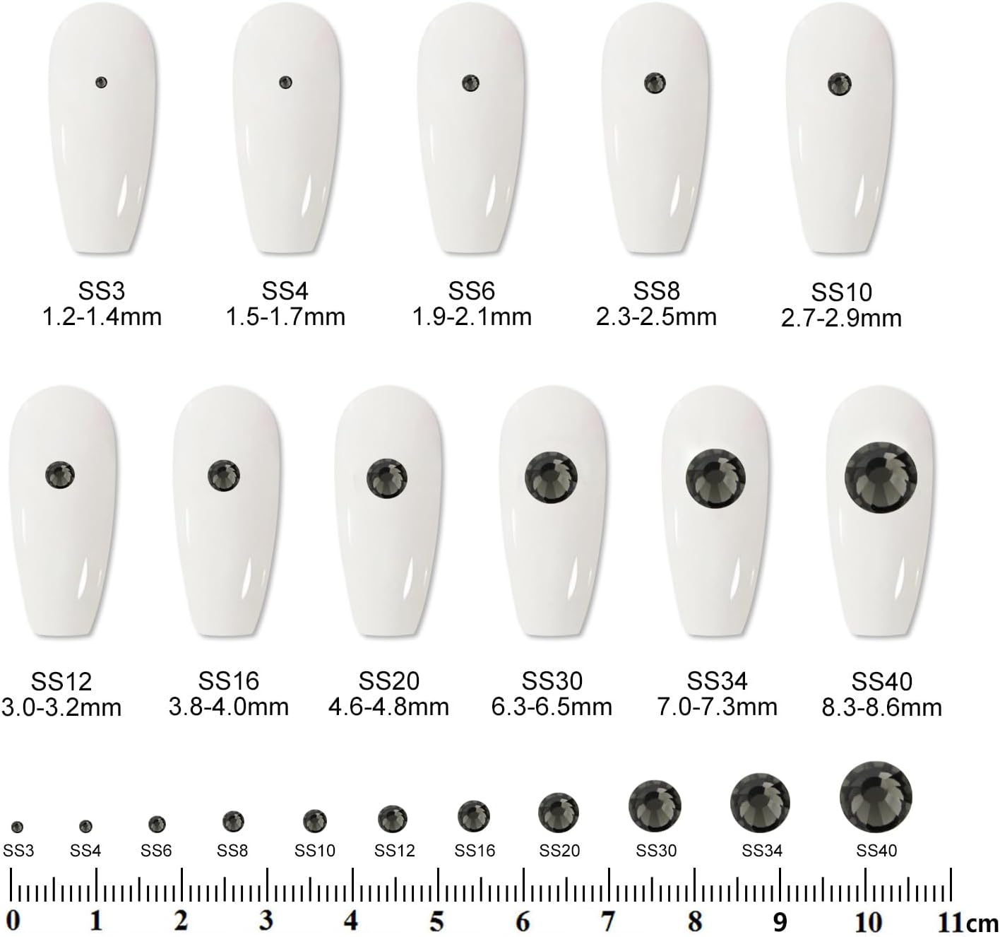 2000PCS SS16 Flatback Rhinestones | 12-Facet Diamond-Cut Glass Gems for Nail Art, Clothing, DIY Crafts |Glue-On Decoration Stones with Silver Backing(Black Diamond)-FemmiqueWomen