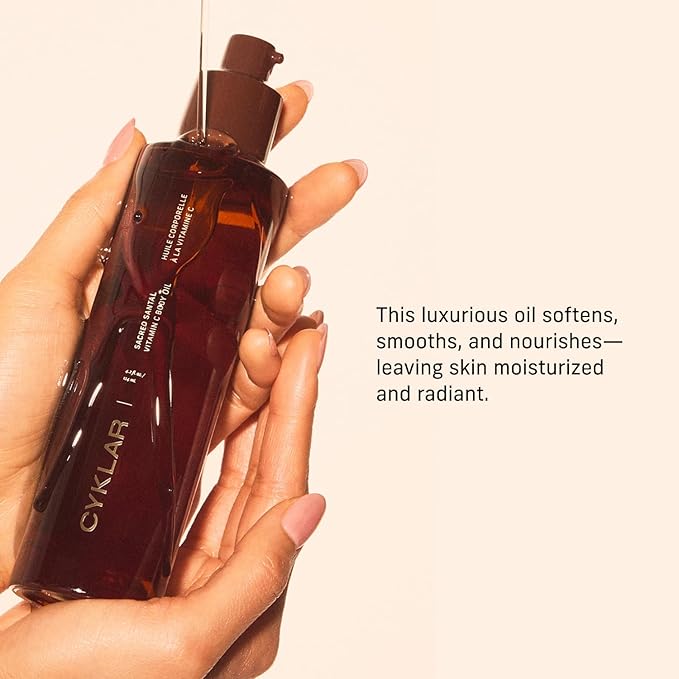 Vitamin C Body Oil for Women and Men. Moisturizing Sacred Santal Scented Body Serum for Glowing Skin. Nourishing, Hydrating After-Shower and Bath Skin Care Moisturizer, 4.2 Fl Oz-FemmiqueWomen