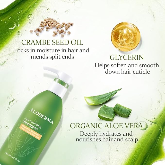 Aloderma Aloe Nourishing Shampoo Featuring Fresh, Organic Aloe Vera for Dry and Damaged Hair - Gently Cleanses and Moisturizes Dehydrated Hair for Soft, Healthy Hair - Alcohol, Paraben-Free - 16oz-FemmiqueWomen