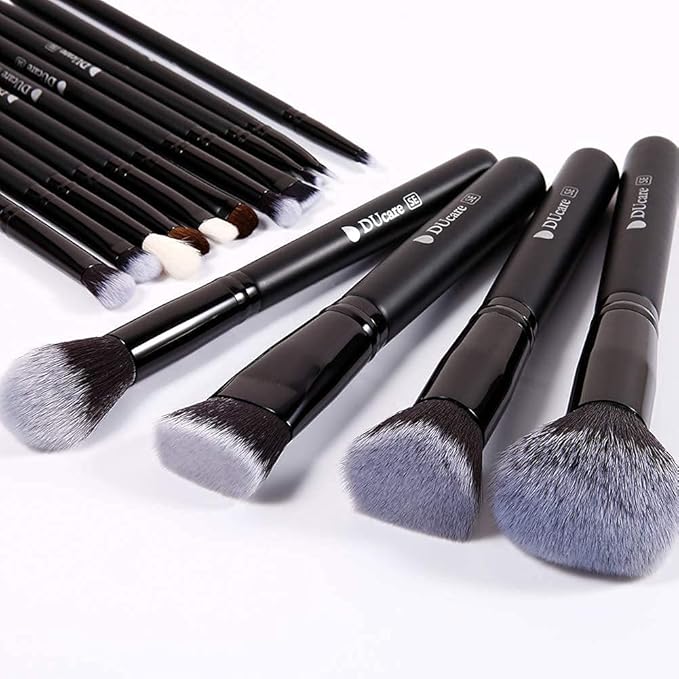 DUcare Makeup Brushes 15Pcs Premium Synthetic Kabuki Makeup Brush Set, Professional Foundation Concealers Powder Blush Blending Face Eye Shadows Black Brush Sets-FemmiqueWomen