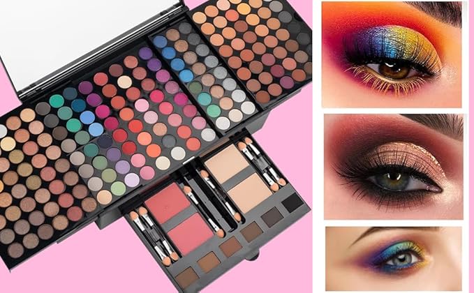 194 Colors Eyeshadow Makeup Palette, Makeup Palette Set with Eyeshadow Blusher Eyebrow Powder Mirror Applicators, All in One Makeup Eye Shadows Cosmetics Gift Kit-FemmiqueWomen