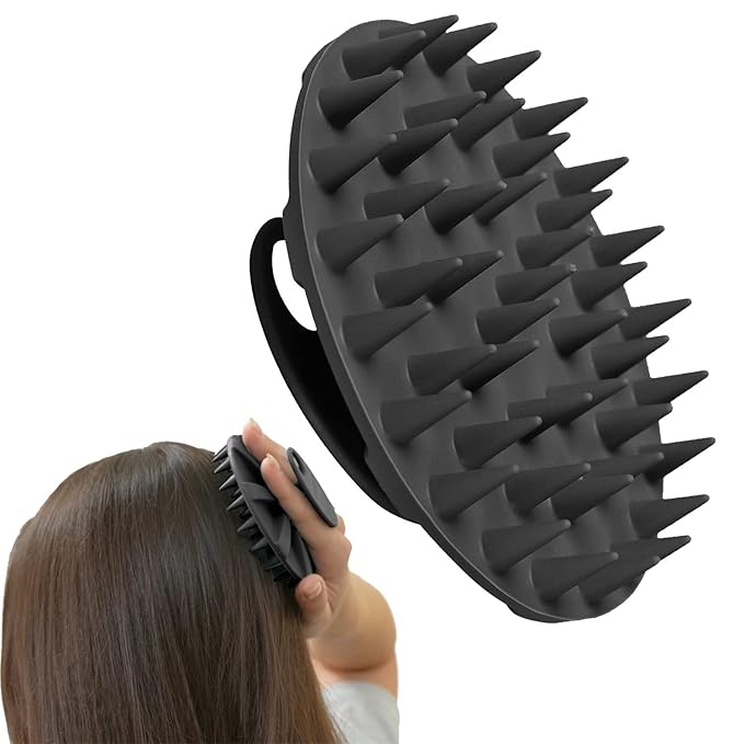 INNERNEED Scalp Care Massager Shampoo Brush, Wet & Dry Manual Head Scrubber Hair Washing, Soft Silicone Bristles, for Hair Growth, Dandruff Removal, Comfortable for All Hair Types (Black)-FemmiqueWomen