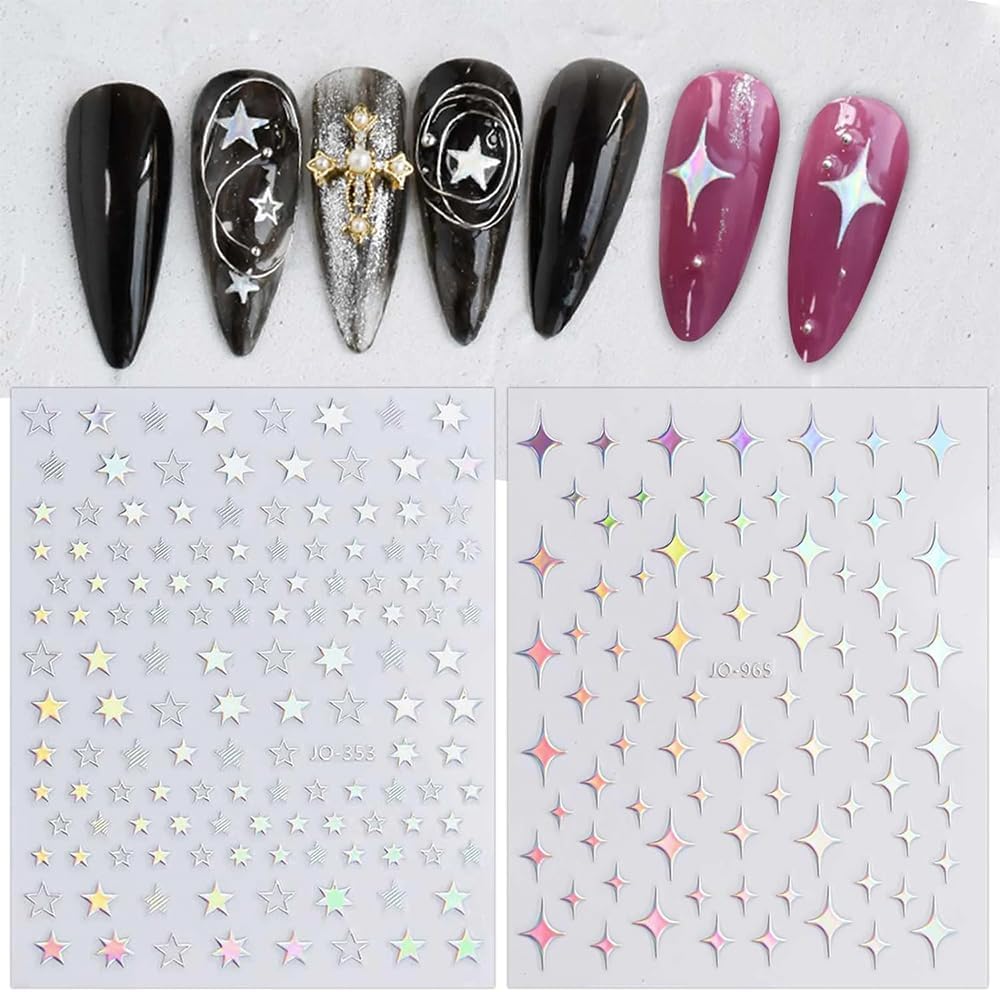 10 Sheets Aurora Nail Art Stickers 3D Pegatinas Uñas Holographic Laser Heart Star Moon Flame Nail Decals Self Adhesive Nail Stickers Nail Supplies DIY Nail Design Nail Art Decoration-FemmiqueWomen