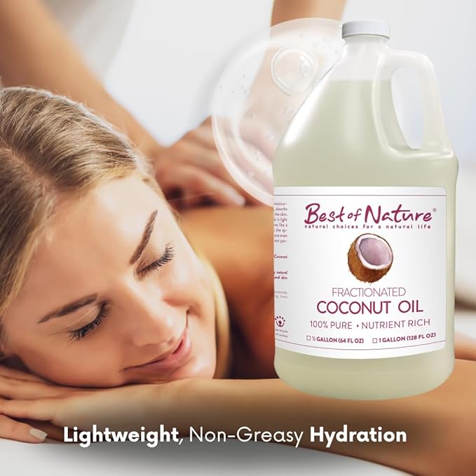 Best of Nature 100% Pure Fractionated Coconut Oil - Liquid MCT Massage & Body Oil, Unscented Moisturizer for Hair, Skin, Face, Aromatherapy Carrier for Essential Oils, Gallon (128 fl oz)-FemmiqueWomen