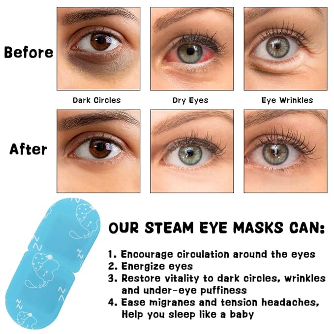 16 Pack Steam Eye Mask for Dry Eye Care - Bulk Disposable Heating Eye Mask for Dark Circles and Puffiness Relief Soothing Moisturizing Warm Eyes Care Pads Relax Therapy, Fragrance Free-FemmiqueWomen