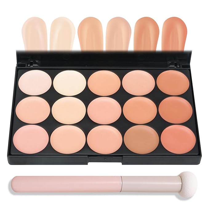 15 Colors Correcting Concealer Contour Palette,Cream Contour Makeup Palette with Brush,Contouring Liquid Foundation Concealer Palette Highlighting Makeup Kit for Conceals Dark Circles,Blemish-FemmiqueWomen