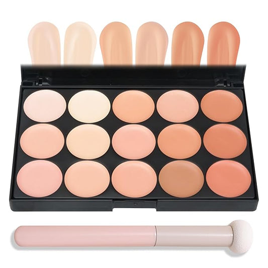 15 Colors Correcting Concealer Contour Palette,Cream Contour Makeup Palette with Brush,Contouring Liquid Foundation Concealer Palette Highlighting Makeup Kit for Conceals Dark Circles,Blemish-FemmiqueWomen