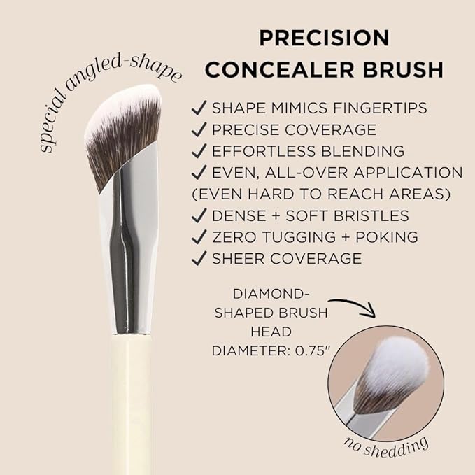 HALEYS Concealer Brush VEGAN+CRUELTY-FREE, Sustainable Wood, Vegan Bristles for Airbrushed Finish, For Creams,Liquids, Powder, Streak-free, Perfect Blending, Buffs, Smooths with Control, Special shape-FemmiqueWomen