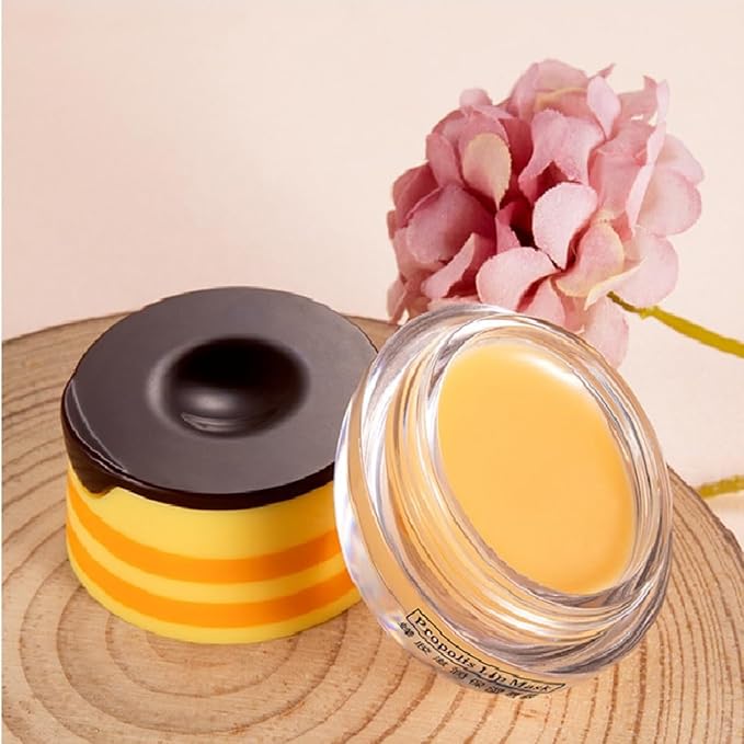 2 PCS Bee Lip Balm Honey Pot,Honey Lip Mask,Honey Propolis Lip Mask Moisturizing Moisture Nourishing Dry & Chapped Lips,Lip Care and Reduces Lip Lines-FemmiqueWomen