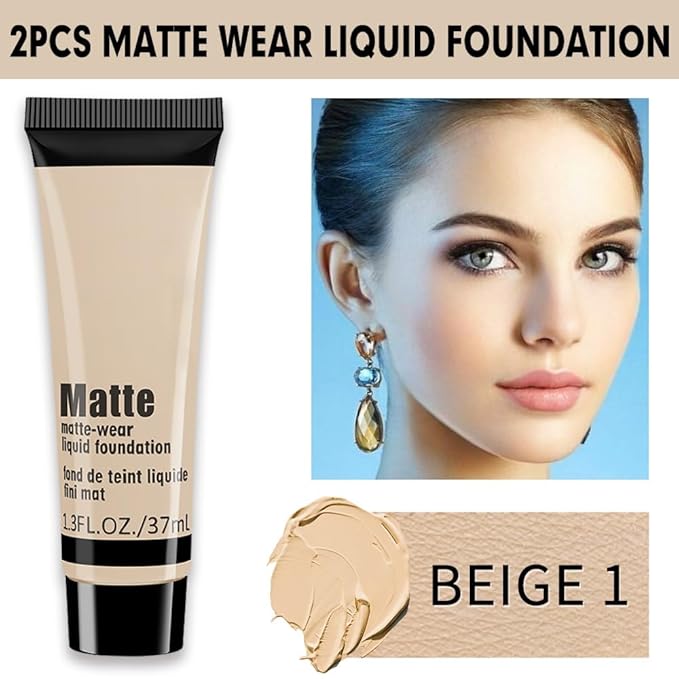 1 Pack Liquid Foundation Cream for Face Makeup,Durable Full Coverage Matte Concealer Make Up,Oil Control & Waterproof Base Primer -1 Fl.Oz (BEIGE 3#)-FemmiqueWomen
