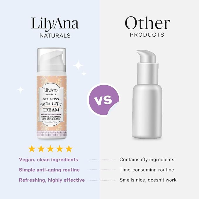 LilyAna Naturals Bakuchiol Face Lift Cream with Sea Moss and Peptide Complex - Face Cream for Women - Moisturizing and Lifting Facial Cream - Anti-Aging Overnight Moisturizer - Made in the USA - 1 oz-FemmiqueWomen