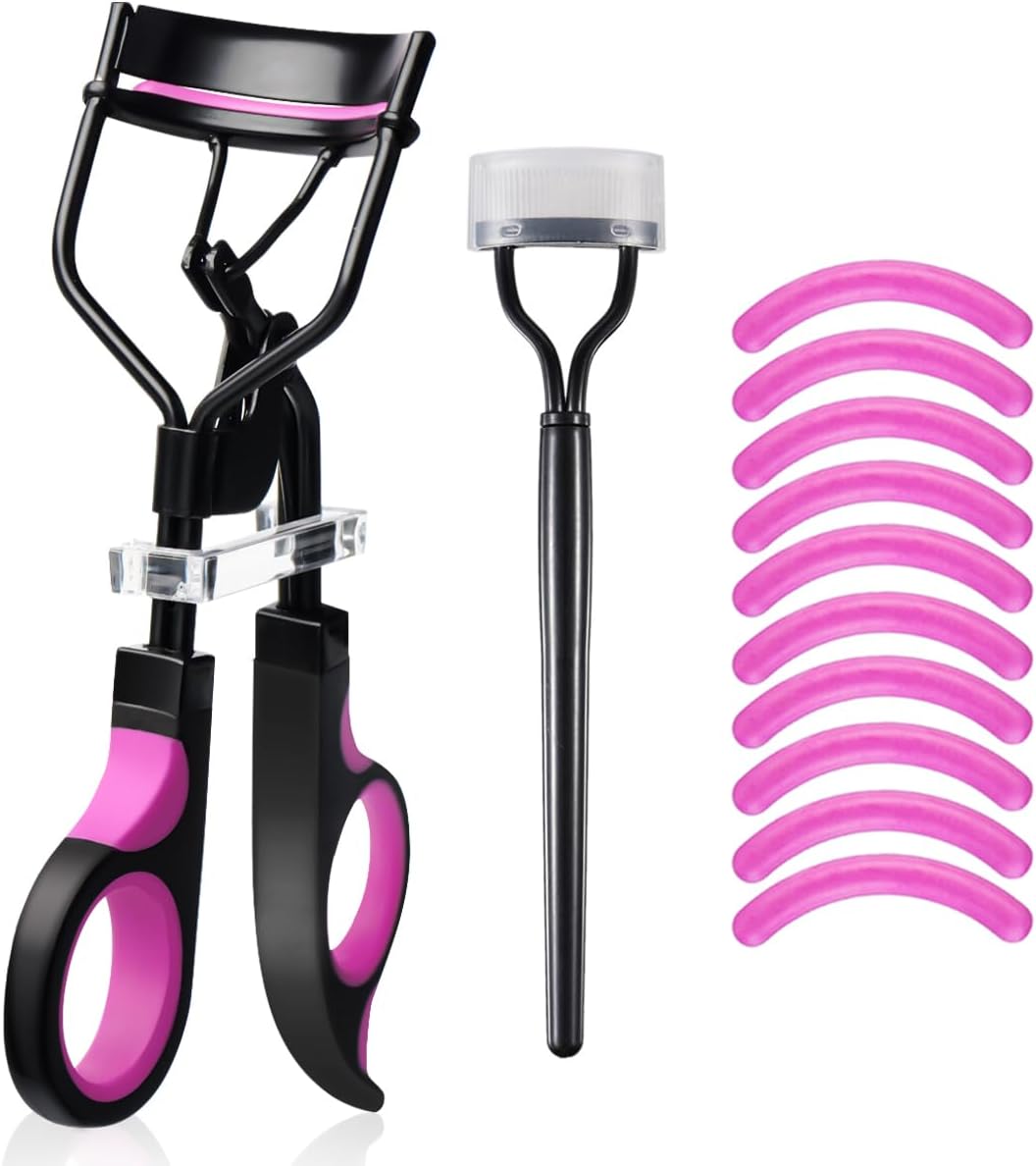 Eyelash Curler with Comb, qiipii Professional Lash Curlers metal Eyelashes Comb Seperator Eyelash Mascara Applicator Tool Kit for Women with 10 Replacement Silicone Refills Pads for Home & Travel Uses-FemmiqueWomen