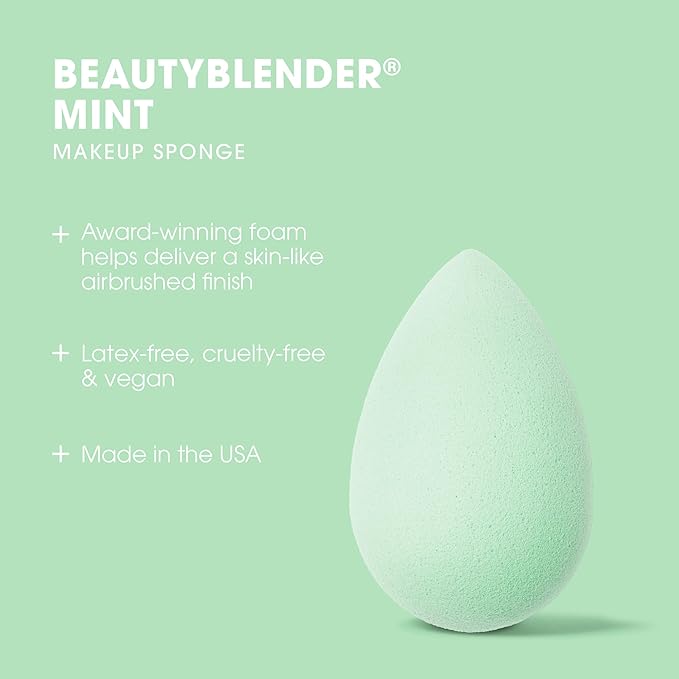 Beautyblender® | Mint Beauty Blender Makeup Sponge, Super-Soft Foam Easily Blends Foundations, Powders & Creams, Made in USA, Reusable, Washable, Streak Free Application, Vegan, Cruelty Free-FemmiqueWomen