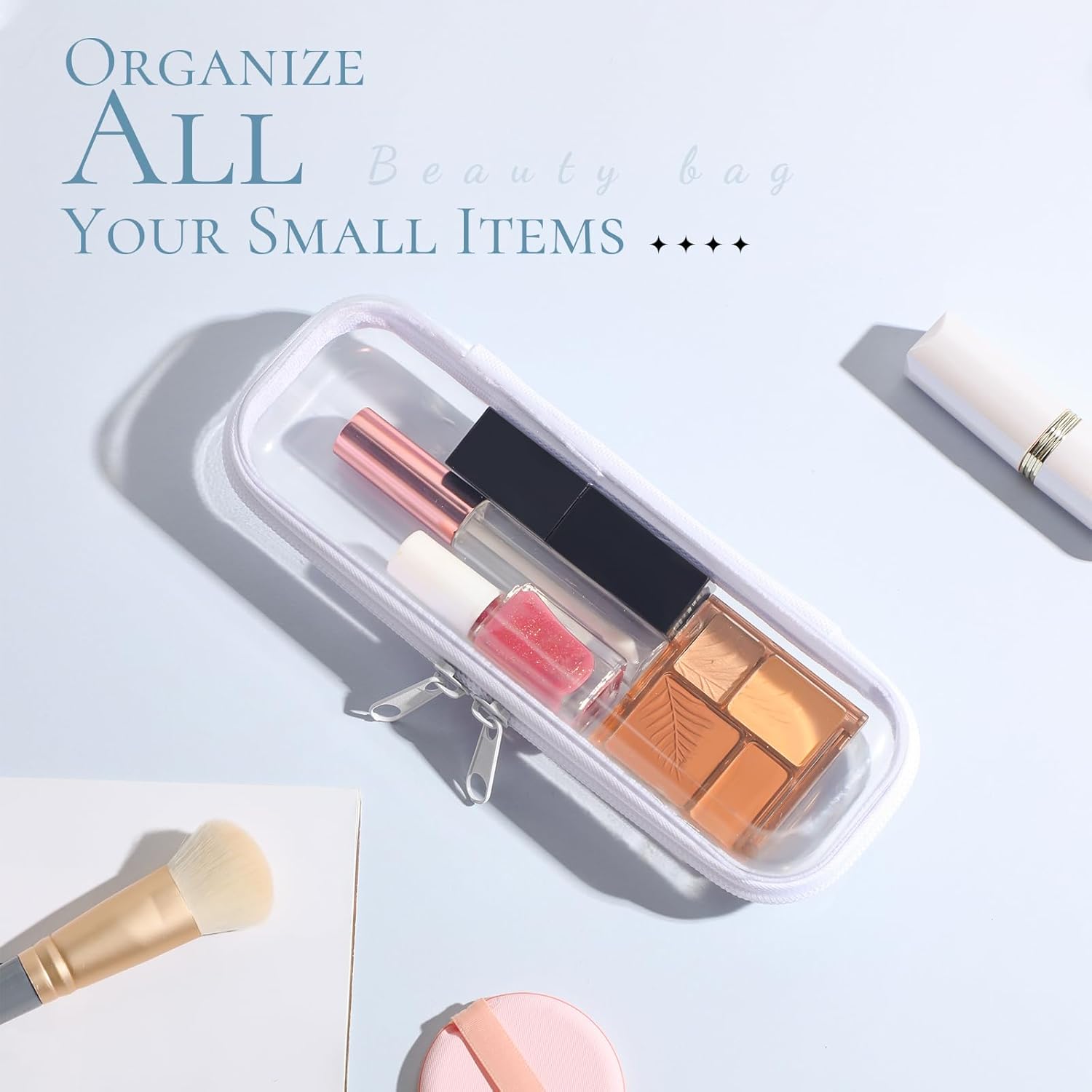 Sanwuta 6 Pcs Clear Hard Zipper Case Pencil Pouches Hard Plastic Zipper Pouches Makeup Bag Transparent Cases for Snacks Plastic Storage Organizer Box for Travel(White,7.87 x 2.56 x 1.57 Inch)-FemmiqueWomen