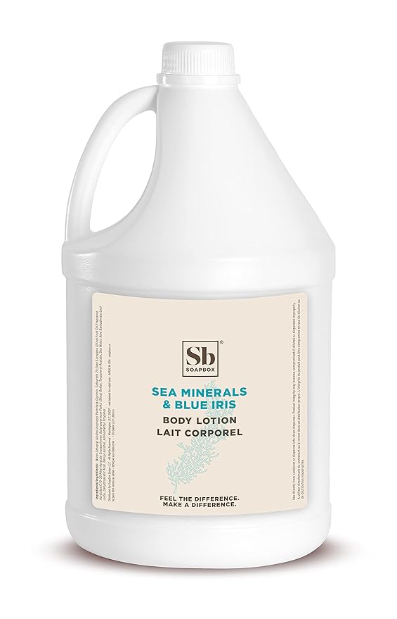 Soapbox Body Lotion, Sea Minerals & Blue Iris Moisturizing Body Cream, Vegan, Natural & Cruelty Free Hydrating Hand Lotion Refill for Dry Skin - Gallon Size for Home & Professional-FemmiqueWomen