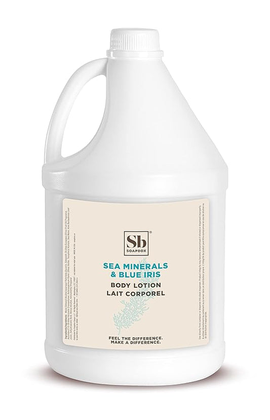 Soapbox Body Lotion, Sea Minerals & Blue Iris Moisturizing Body Cream, Vegan, Natural & Cruelty Free Hydrating Hand Lotion Refill for Dry Skin - Gallon Size for Home & Professional-FemmiqueWomen