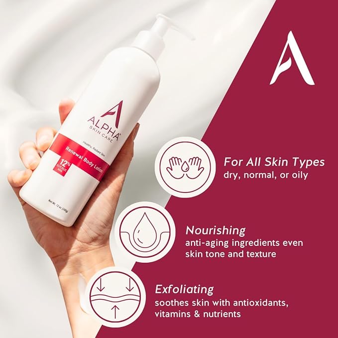 Alpha Skin Care Revitalizing Body Lotion, 12% Glycolic AHA, Simple & Effective Daily Moisturizer Hydroxy Acid, Hydrates & Exfoliates for Soft, Smooth Skin, Anti-Aging, 12 Oz, Pack of 3-FemmiqueWomen