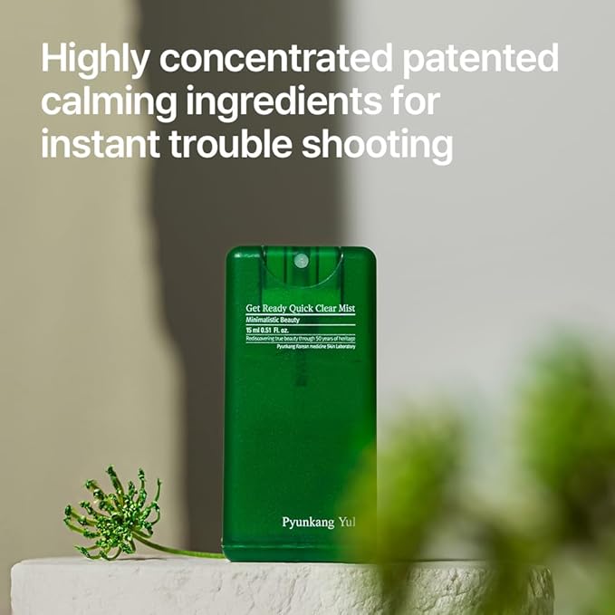 Pyunkang Yul PKY Ultimate Get Ready Quick Clear Mist for Sensitive Skin, Intensely Calms & Soothes Redness with Cica & Tea Tree, Compact size, Korean Skincare (0.51 Fl. oz, 15ml)-FemmiqueWomen