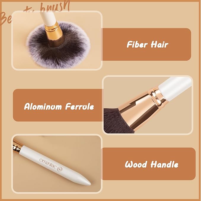 OMANIAC Makeup Brush Set Professional, 12 Pearlescent Wood Handle Makeup Brushes, Premium Cruelty-Free Synthetic Fiber Hair, Travel Make up Brushes Set with Case (White).-FemmiqueWomen
