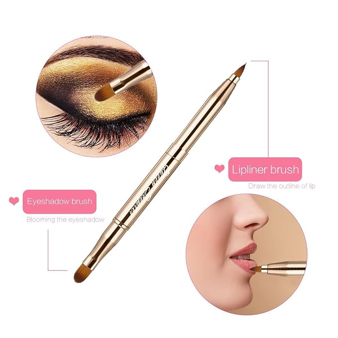 Retractable Eyebrow Eyelash Lip Brush Makeup Brush Double-Sided Soft With Cap Concealer Eyeliner For Travel Cosmetic Brushes, gold color-FemmiqueWomen