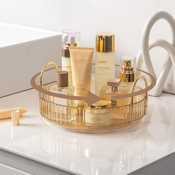 Rotating Makeup Organizer for Vanity, High-Capacity Skincare Clear Make Up Storage Perfume Organizers Cosmetic Dresser Organizer Countertop 360 Spinning (Gold, 1 Tier)-FemmiqueWomen